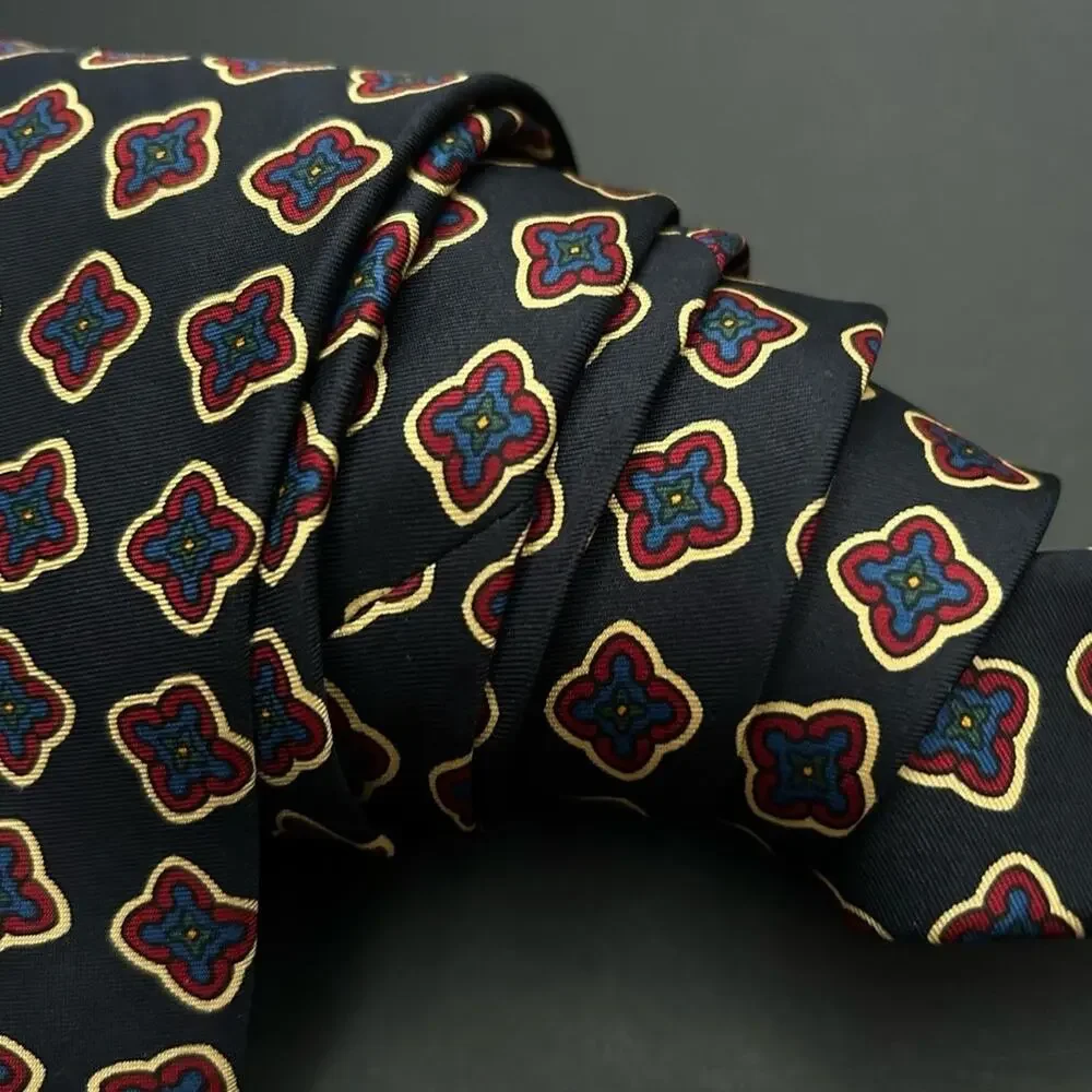 Faconnable Dark Navy and Red Geometric 100% Silk Tie
